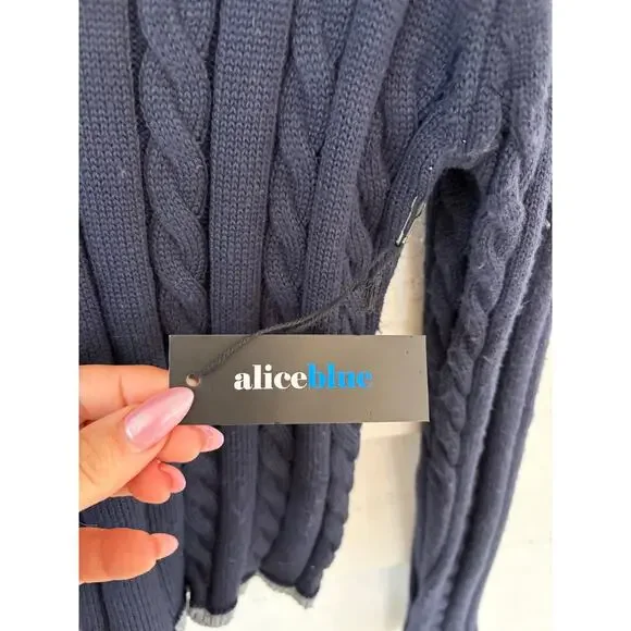 Alice Blue Navy Cable Knit Collared Sweater Juniors Size S Preppy Button Front - Picture 5 of 8